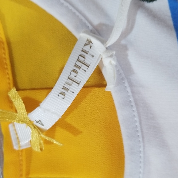 KIDICHIC Yellow White Embroidered Parrot Bird Crop Top Shirt - Picture 3 of 10